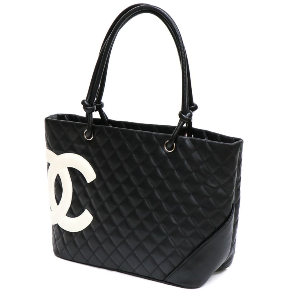 Chanel Cambon Line Shoulder Tote Bag Calfskin Leather Black